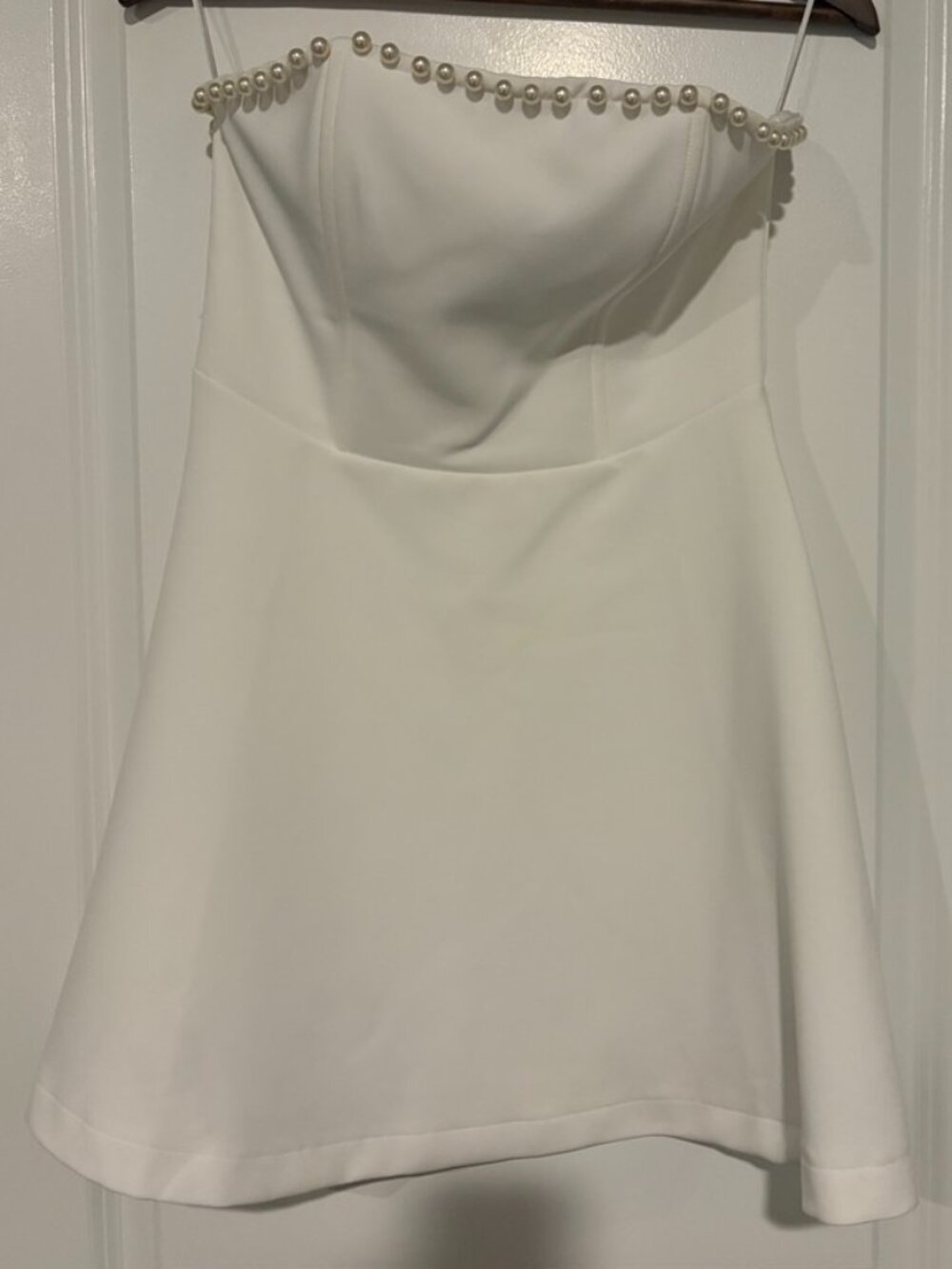 Altar’d State White Pearl Trim Strapless A-Line Mini Dress